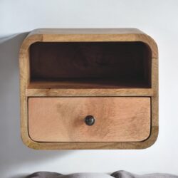 Extra Mini Wall Mounted Curved Nightstand With Open Slot - Brown