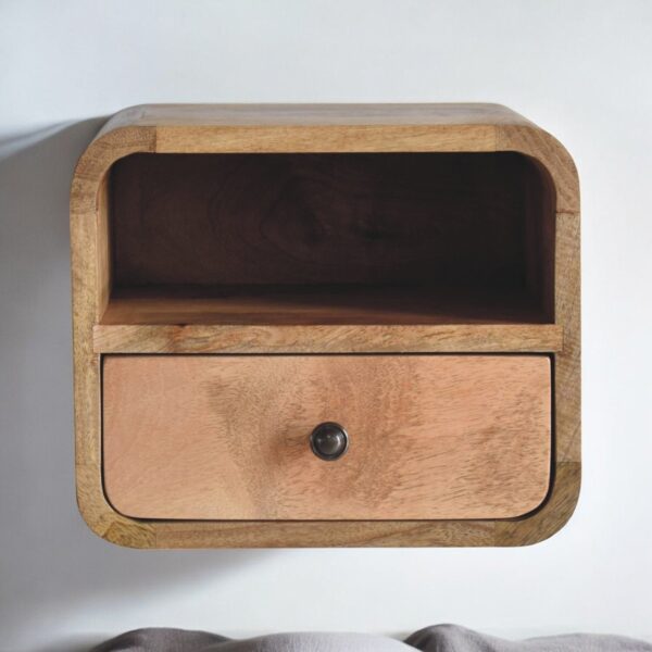 Extra Mini Wall Mounted Curved Nightstand With Open Slot - Brown