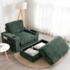 Oversized Chaise Lounge Indoor Rabbit Fur Sofa Bed With Storage Ottoman And Armrests Cup Holders With Deep Seat - Green - Image 12