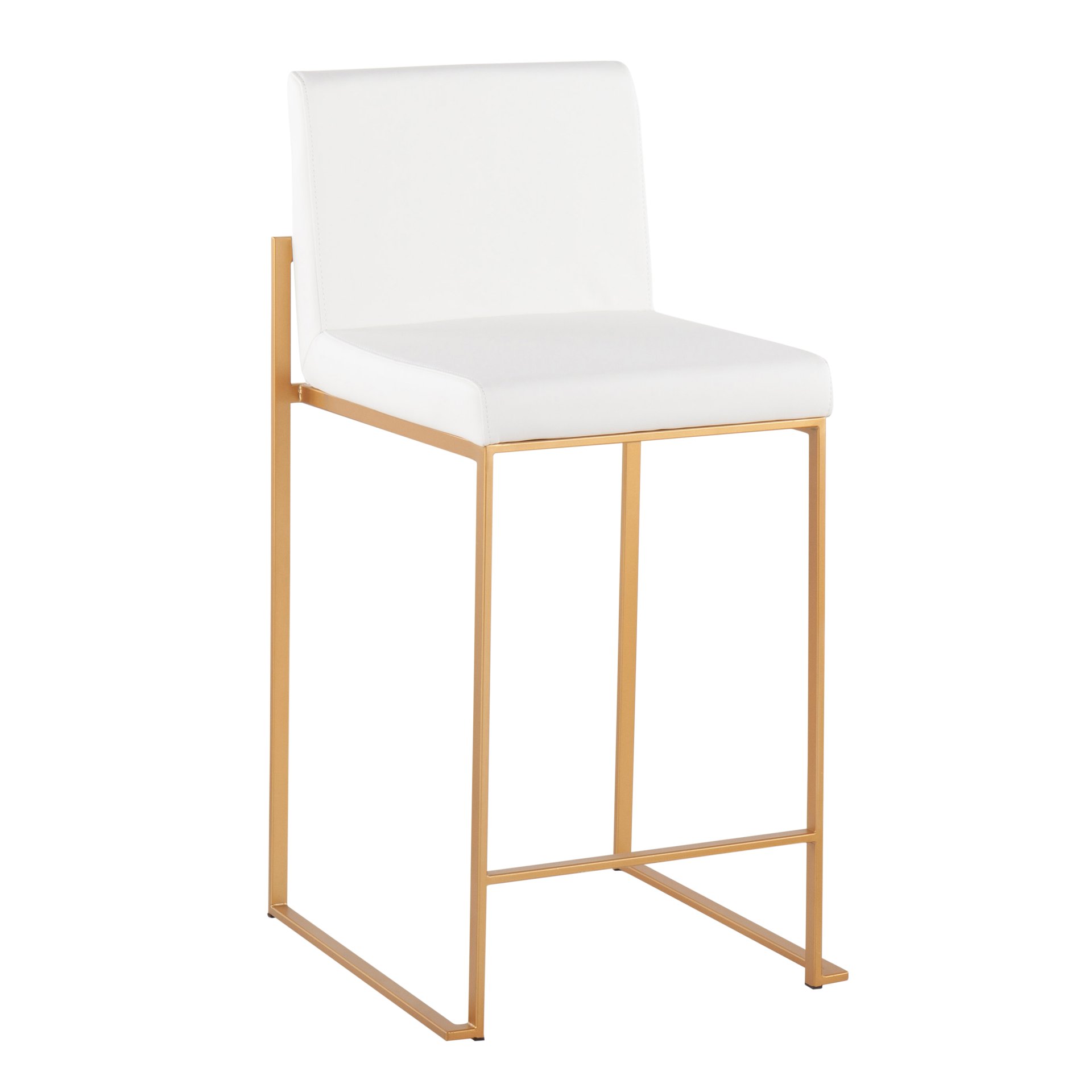 Fuji - Contemporary High Back Counter Stool (Set of 2) - White / Gold - Image 2