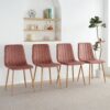 Modern Velvet Dining Chair (Set of 4) With Backrest And Metal Legs For Kitchen And Living Room - Pink - Image 4