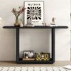 Console Table With Curved Corners And U Base Design - Natural Wood Veneer - Black - Image 4