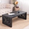Solid Carved Wood Coffee Table, Handcrafted Look With Ornate Side Panels - Black - Image 2