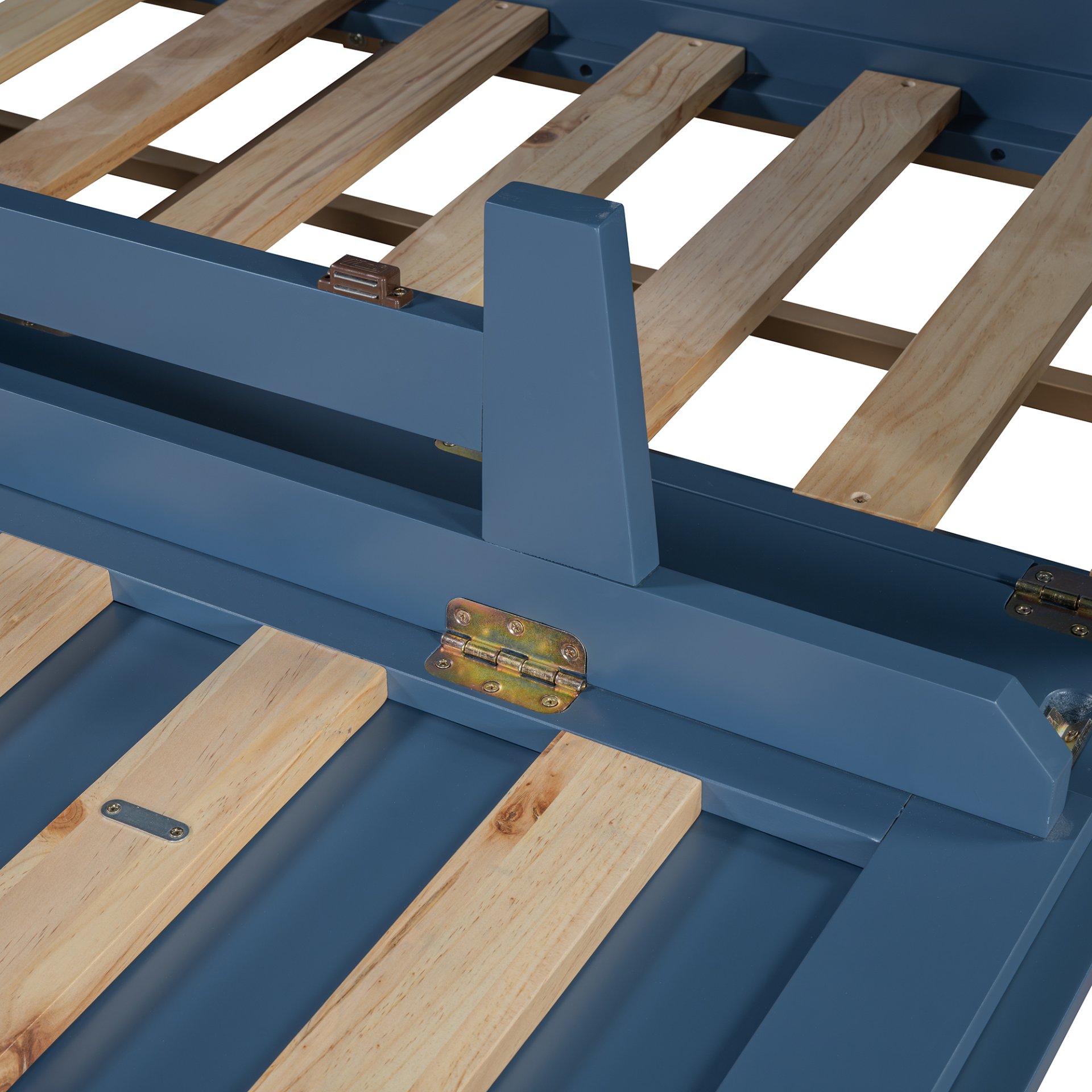 Queen Size Murphy Bed With Iron Legs, Modern Design - Blue - Image 15