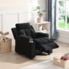 Kids Recliner Chair, Kids Upholstered Couch With One Cup Holder, Toddlers Recliner With Headrest And Footrest - Black - Image 3