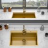 33" Drop In Kitchen Sink With Workstation Ledges 16 Gauge T304 Single Bowl Sink - Gold - Image 5