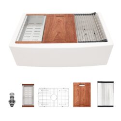 Classic Ceramic Farmhouse Sink Workstation 33" Single Bowl With Durable - White