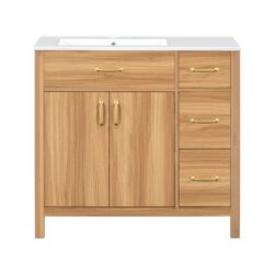 Bathroom Vanity, 2 Soft Close Doors, 3 Soft Close Drawers, Adjustable Shelf - Wood
