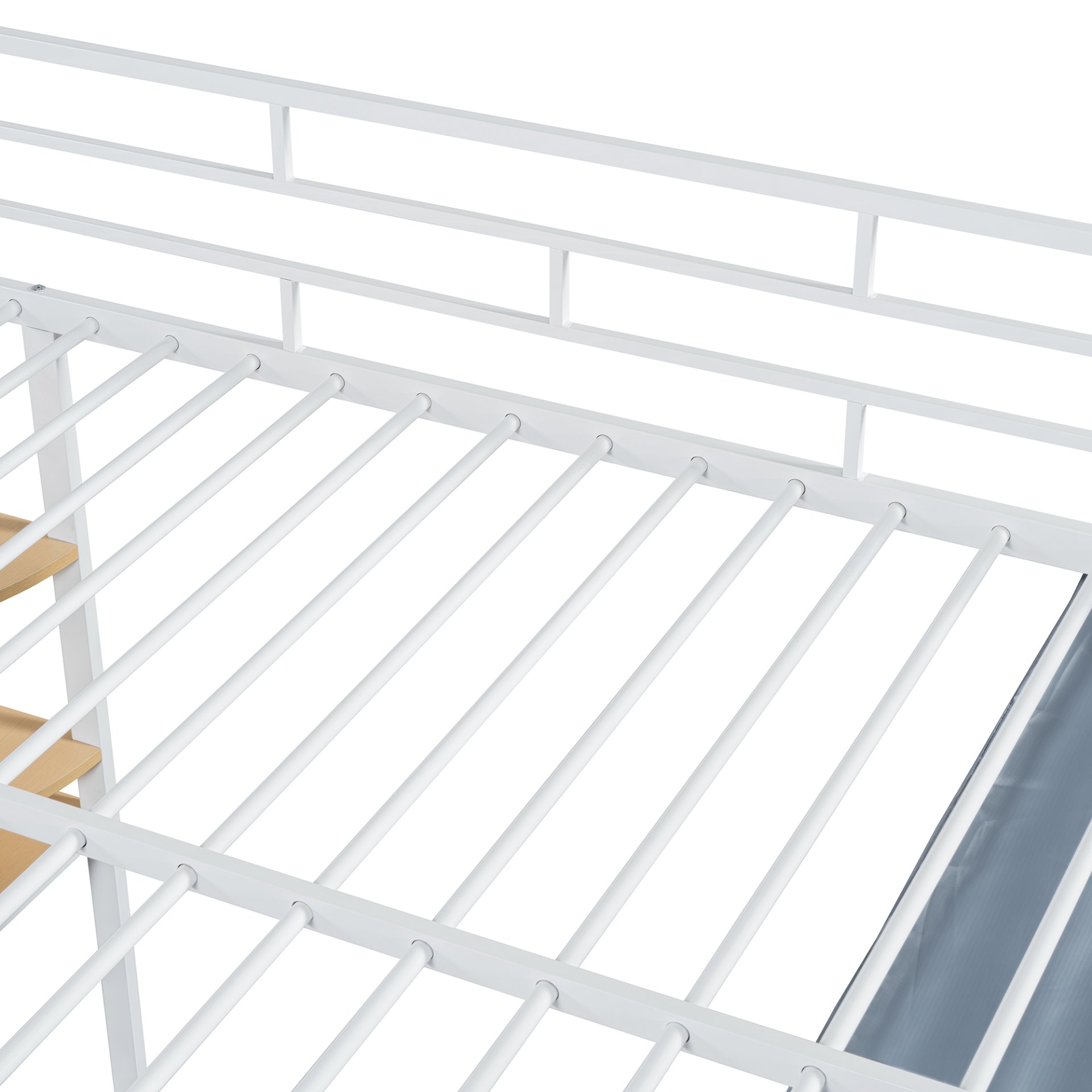 Full Size Loft Bed With Desk, Shelves, Power Outlet, LED Light And Wardrobe - White - Image 21