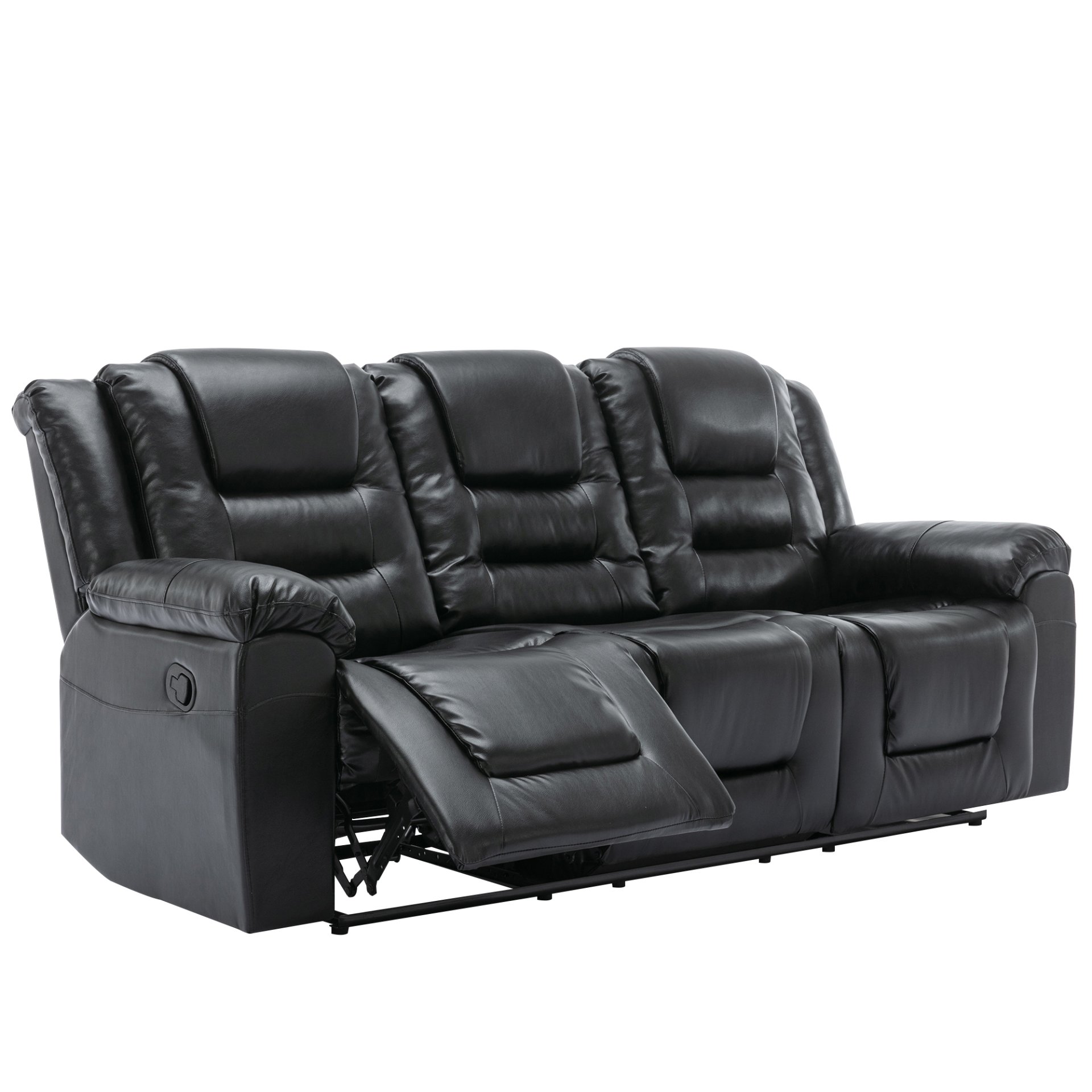 3 Seater Home Theater Recliner Manual Recliner Chair With Two Built-In Cup Holders For Living Room - Black - Image 9