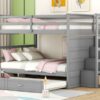 Full Over Full Bunk Bed With Twin Size Trundle And Staircase - Gray - Image 17