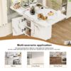 Versatile Marble Folding Dining Table With Storage Rack And Cabinet, 6 Wheels - White - Image 6