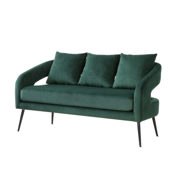 Open Back Loveseat Settee With 3 Pillows - Green
