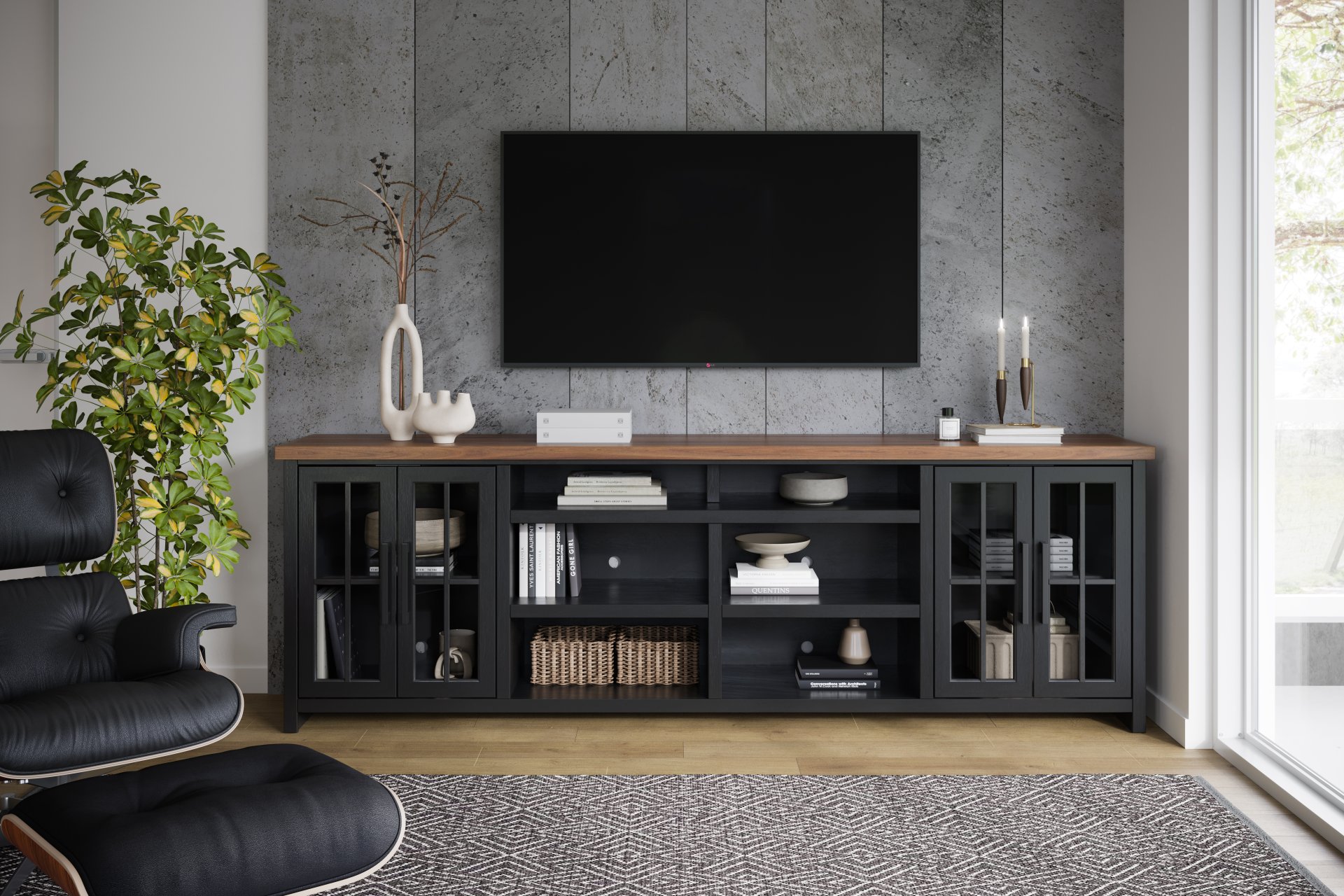 Essex - TV Stand Console For TVs Up To 100" - Black, Whiskey - Image 3
