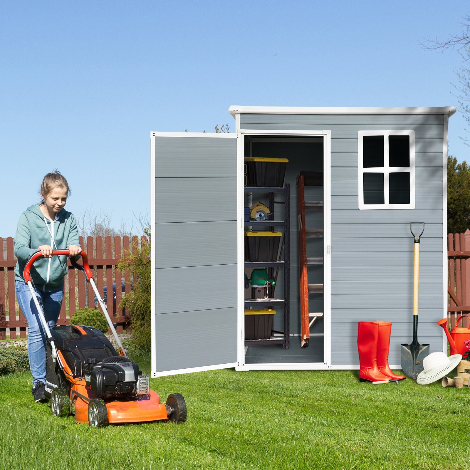 Resin Outdoor Storage Shed Kit-Perfect To Store Patio Furniture - Gray - Image 6
