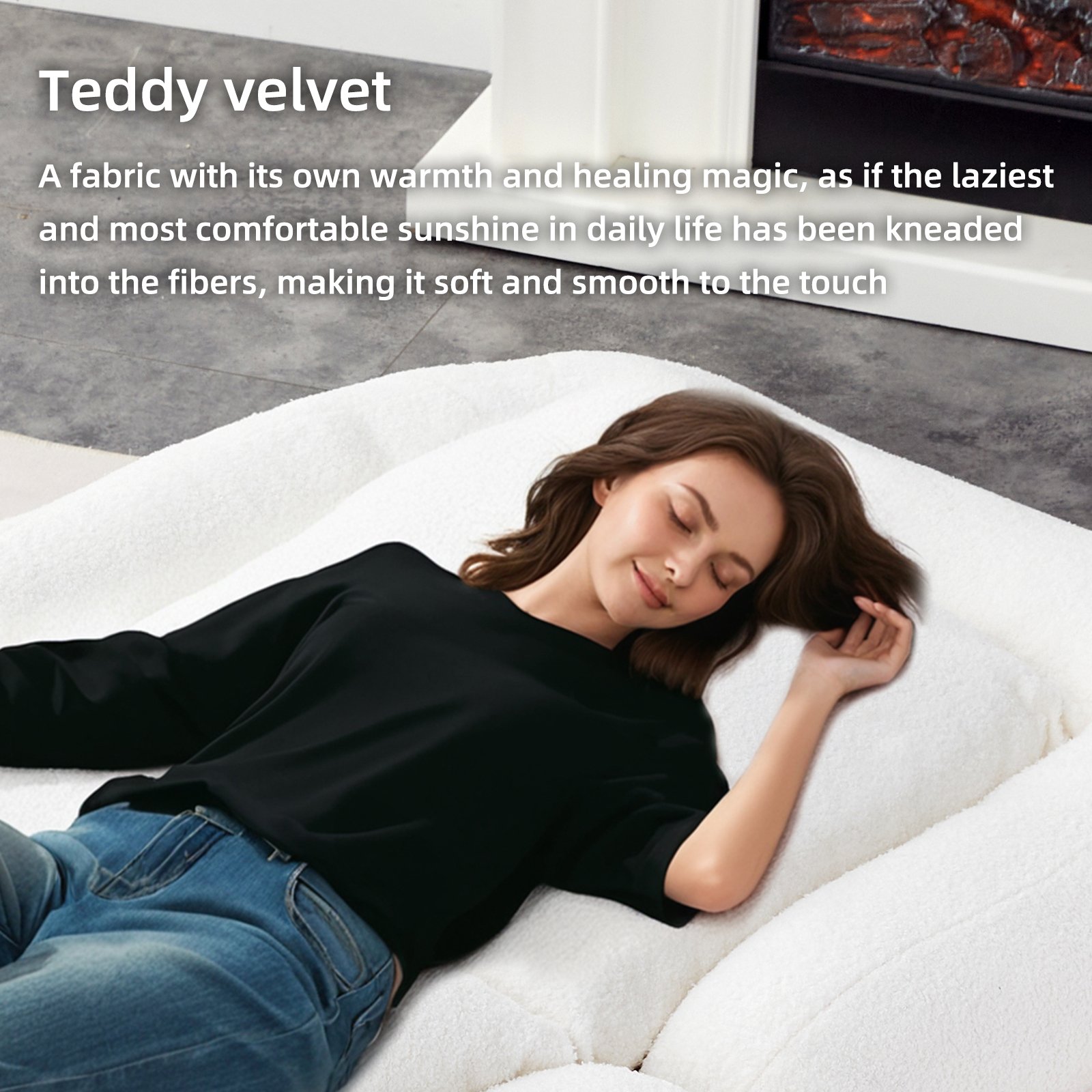 Modern Folding Sofa Chair With Adjustable Positions Plush For Gaming And Relaxation - Beige - Image 7