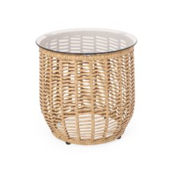 Arias - Boho Side Table With Tempered Glass Top - Light Brown