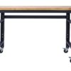 48" Wide Rolling Workbench For Garage, Adjustable Height, Workshop Tool Bench, Metal With Rubber Wood Top - Black / Light Brown - Image 5