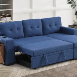 3 Piece Upholstered Sleeper Sofa - Blue
