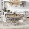Retro 5 Piece Dining Table Set With Extendable Round Table And Upholstered Chairs - Off White - Image 2