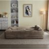 Floor Sofa With 2 Pillows, Convertible Plush Corduroy Foam Filled Sleeper Sofa Bed - Coffee - Image 8