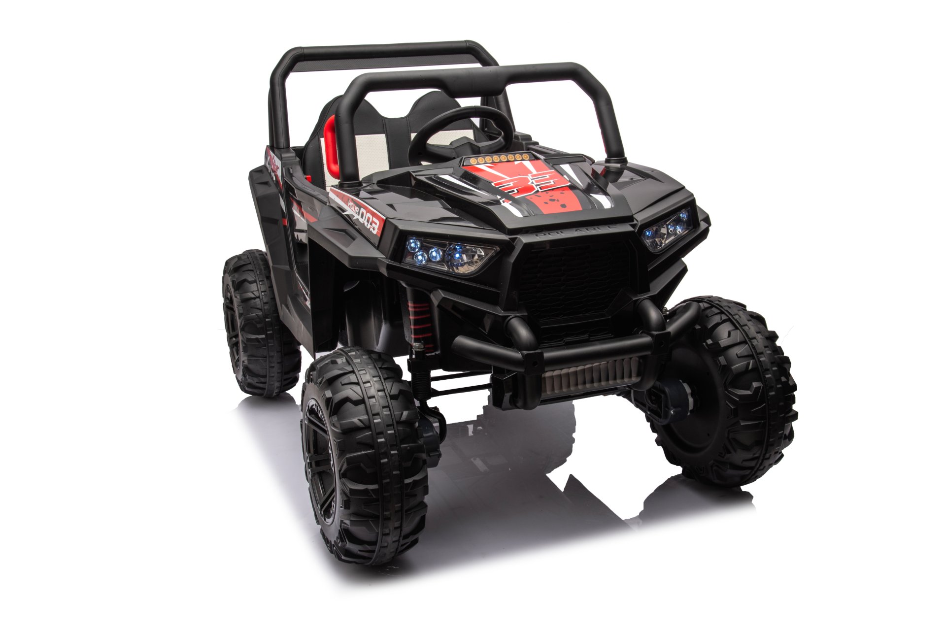 12V7A*1 30W*4 Four-Wheel Drive Leather Seat One Button Start, Forward And Backward, High And Low Speed, Music, Front Light, Power Display, Two Doors Can Open, 2.4G R / C, Seat Belt Four Wheel Absorber - Black - Image 3