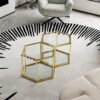 Modern Design Living Room Coffee Table With Stainless Steel Frame And Tempered Glass - Gold - Image 4