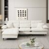 L Shaped Convertible Sectional Sofa 4 Seat Tufted Couch Set With Two Tone Adjust Legs Cloud Movable Ottoman - White - Image 17