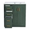 Bathroom Vanity With Ceramic Sink Combo, Frame Bathroom Storage Cabinet, Freestanding Vanity Set With 3 Drawers & Soft Closing Doors - Green - Image 11