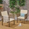 Casa Acacia Wood Club Chairs (Set of 2) With Water Resistant Cushions - Gray / Cream - Image 2