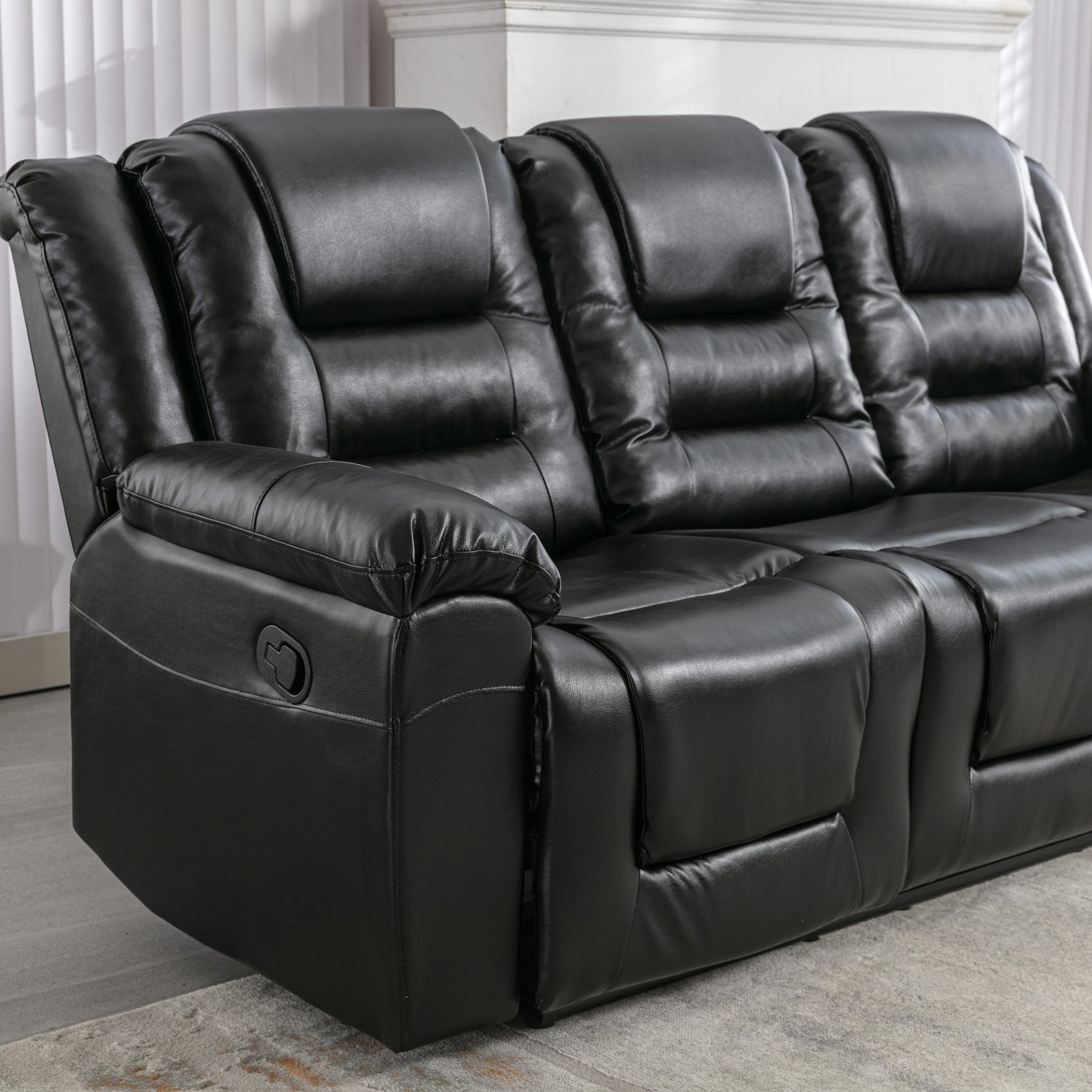 3 Seater Home Theater Recliner Manual Recliner Chair With Two Built-In Cup Holders For Living Room - Black - Image 22