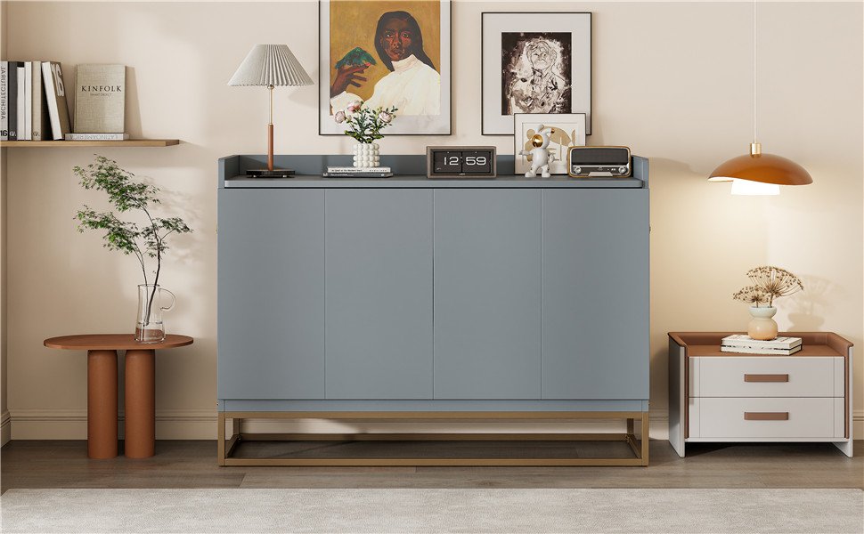 Queen Size Murphy Bed With Iron Legs, Modern Design - Gray - Image 22