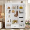 Hall Tree With Bench And 3 Hooks, Modern Entryway Storage Organizer Cabinet With 4 Doors, 1 Drawer And Adjustable Shelves For Hallway, Entryway, Living Room - White - Image 3