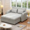Pull Out Sofa Bed Modern Chenille Convertible Loveseat Sofa With Adjsutable Backrest, 2 Pillows, Cup Holders, USB Ports For Living Room, Apartment - White / Gray - Image 9