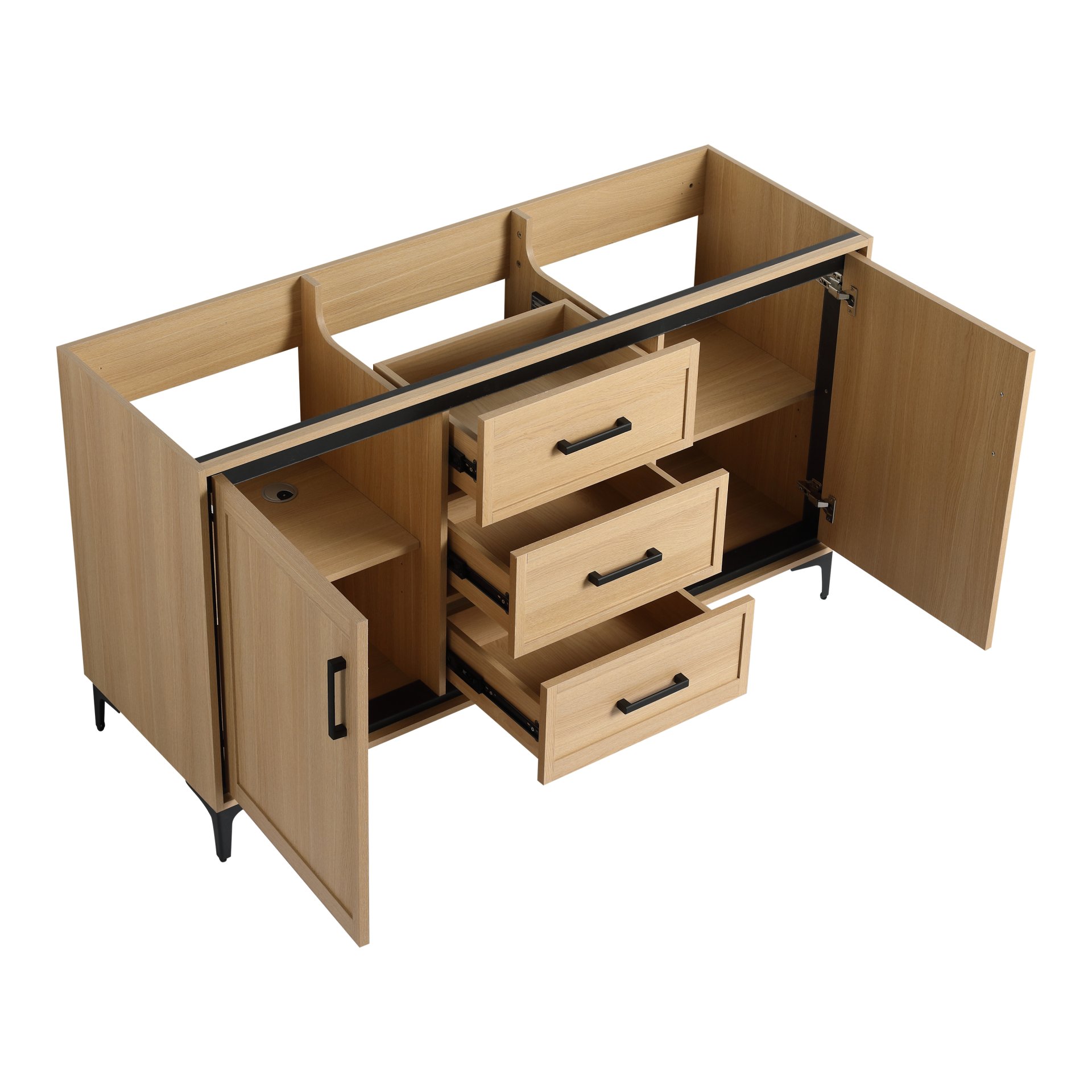 Original 60" Freestanding Bathroom Vanity With Double Resin Sink Plywood Soft Closing Doors & Drawers - Oak - Image 17