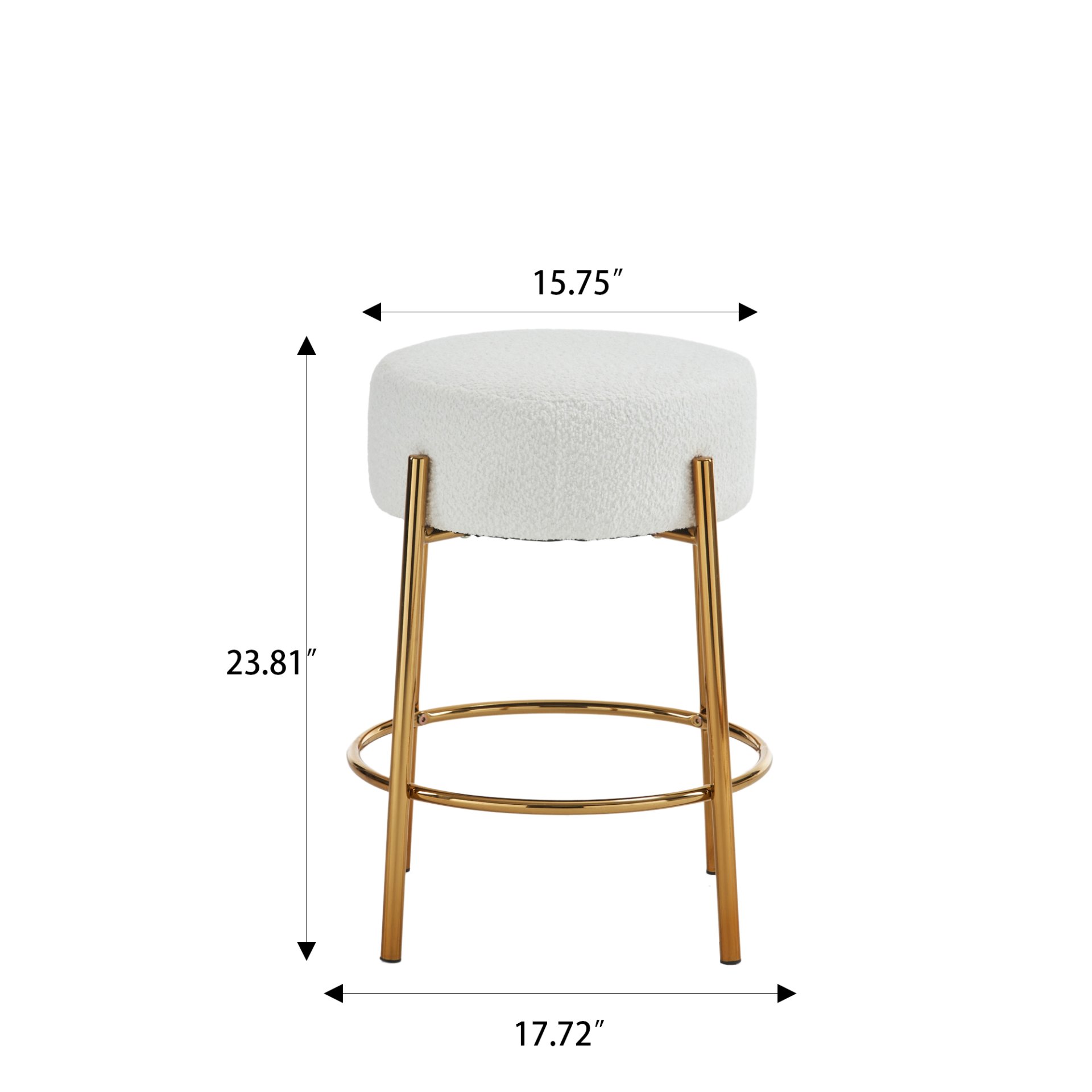 Round Bar Stools (Set of 2), Contemporary Upholstered Dining Stools For Kitchens, Coffee Shops And Bar Stores - White / Gold - Image 3