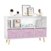 Kids Bookcase With Collapsible Fabric Drawers, Children's Book Display, Toy Storage Cabinet Organizer - White / Pink - Image 18