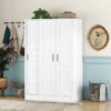 3 Door Shutter Wardrobe & Shelves - White - Image 22