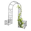Metal Garden Arch With Two Plant Stands Wide High Climbing Plants Support Rose Arch Outdoor - Black - Image 16