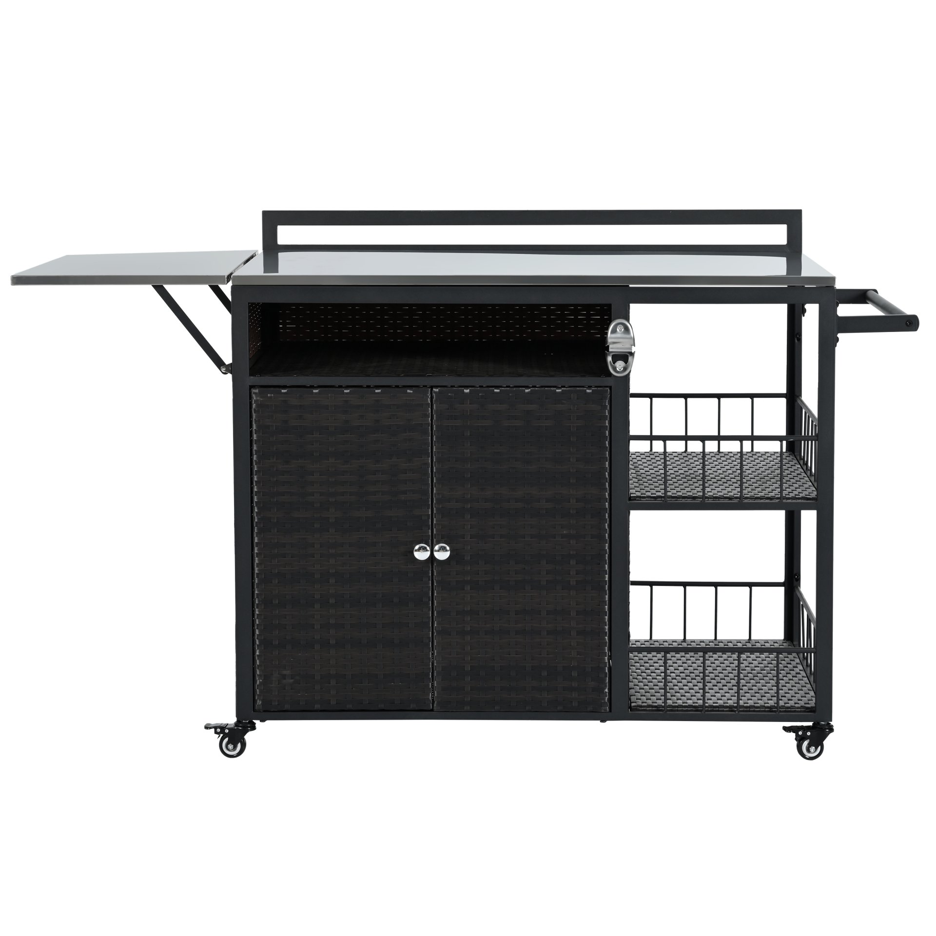 Outdoor Kitchen Island With Storage, Cooking Station, Grill Cart, Foldable Tabletop, And Bottle Opener - Dark Brown - Image 10