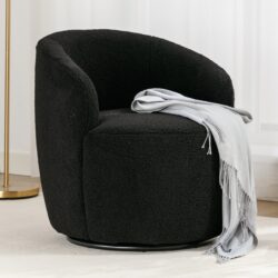 Teddy Fabric Swivel Accent Armchair Barrel Chair With Black Powder Coating Metal Ring - Black