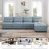 Oversized Deep Seat Sectional Sofa With Reversible Chaise, Loop Yarn Fabric 5 Seat Armless Indoor Furniture, Convertible L-Shaped Couch - Blue - Image 12