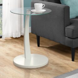 C-Shaped Accent Table Clear Tempered Glass For Living Room - White
