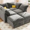 Versatile 6 Piece Modular Sofa Bed With Storage, Stylish Faux Double Layer Cushions, Comfortable & Durable Design, Perfect For Any Living Space - Gray - Image 4