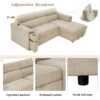 Multi-Functional Pull-Out Sofa Bed L-Shape Sectional Sofa With Adjustable Headrest, Wireless Charging, Cup Holders And Hidden Storage For Living Room - Beige - Image 5
