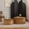 Vintage Fashion Style Cylindrical Nesting Coffee Table Set With Vertical Textured Embossed Design - Natural - Image 8