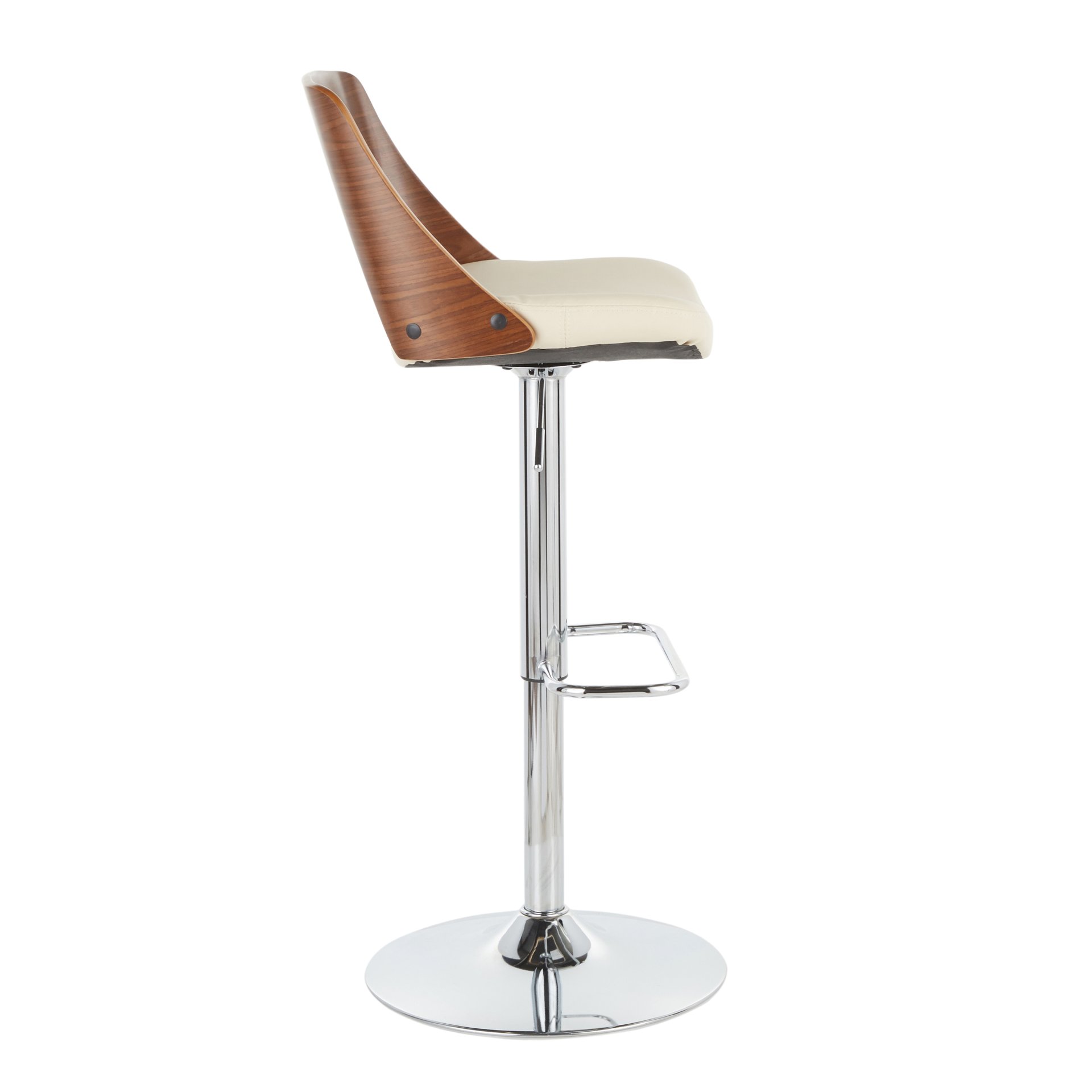 Valencia - Mid-Century Modern Adjustable Barstool With Swivel - Walnut / Cream - Image 2