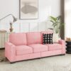 Modern Snowfleece Fabric 3 Seater Sofa With Cup Holders For Living Room Bedroom Office - Pink - Image 2