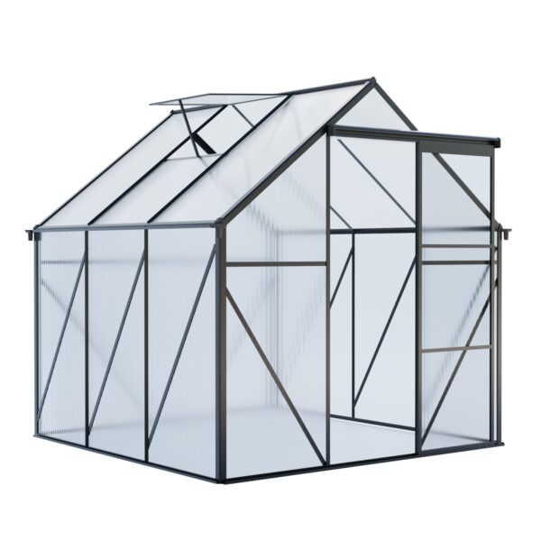 6X6Ft-Black Polycarbonate Greenhouse Raised Base And Anchor Aluminum Heavy Duty Walk-In Greenhouses For Outdoor Backyard In All Season (W540S00002) - Black
