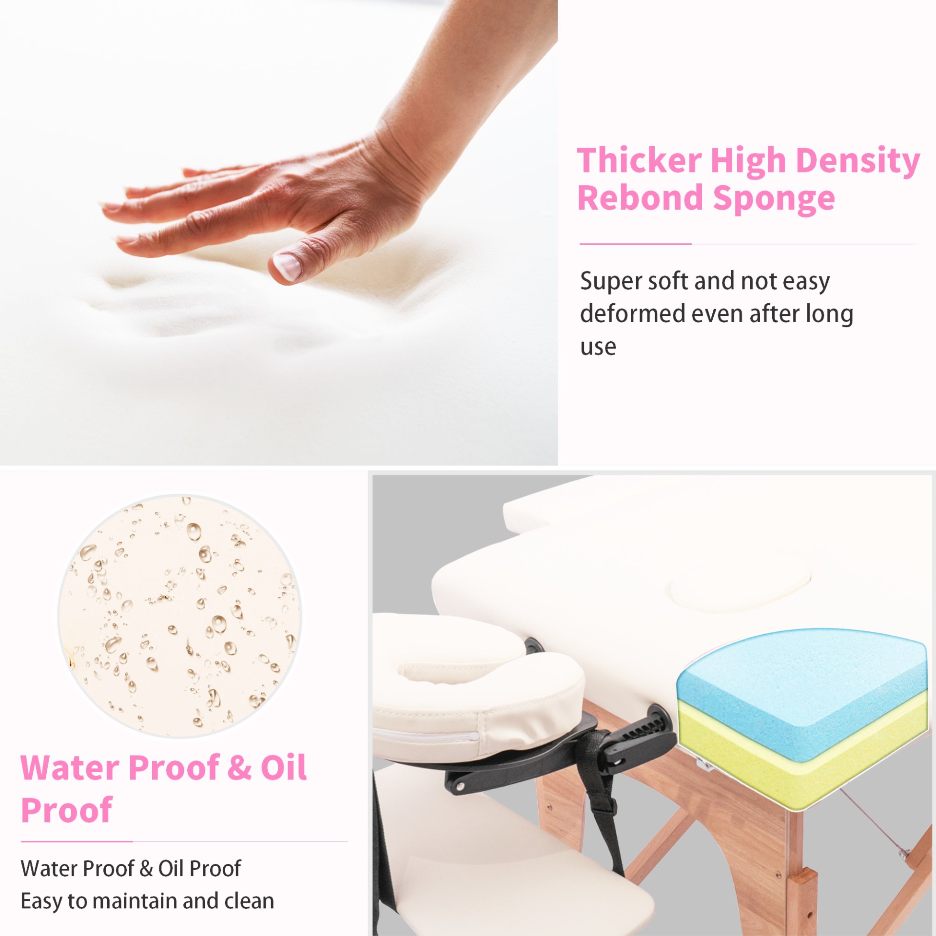 Massage Table Portable Massage Bed Lash Bed With Carrying Case Spa Table Height Adjustable, Salon Bed Face Cradle Bed - Cream - Image 7